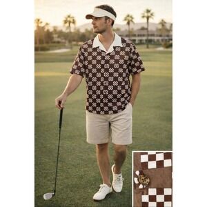 Bogey Boys Macklemore retro Big Check camp collar‎ Golf Button Up Shirt Men's S